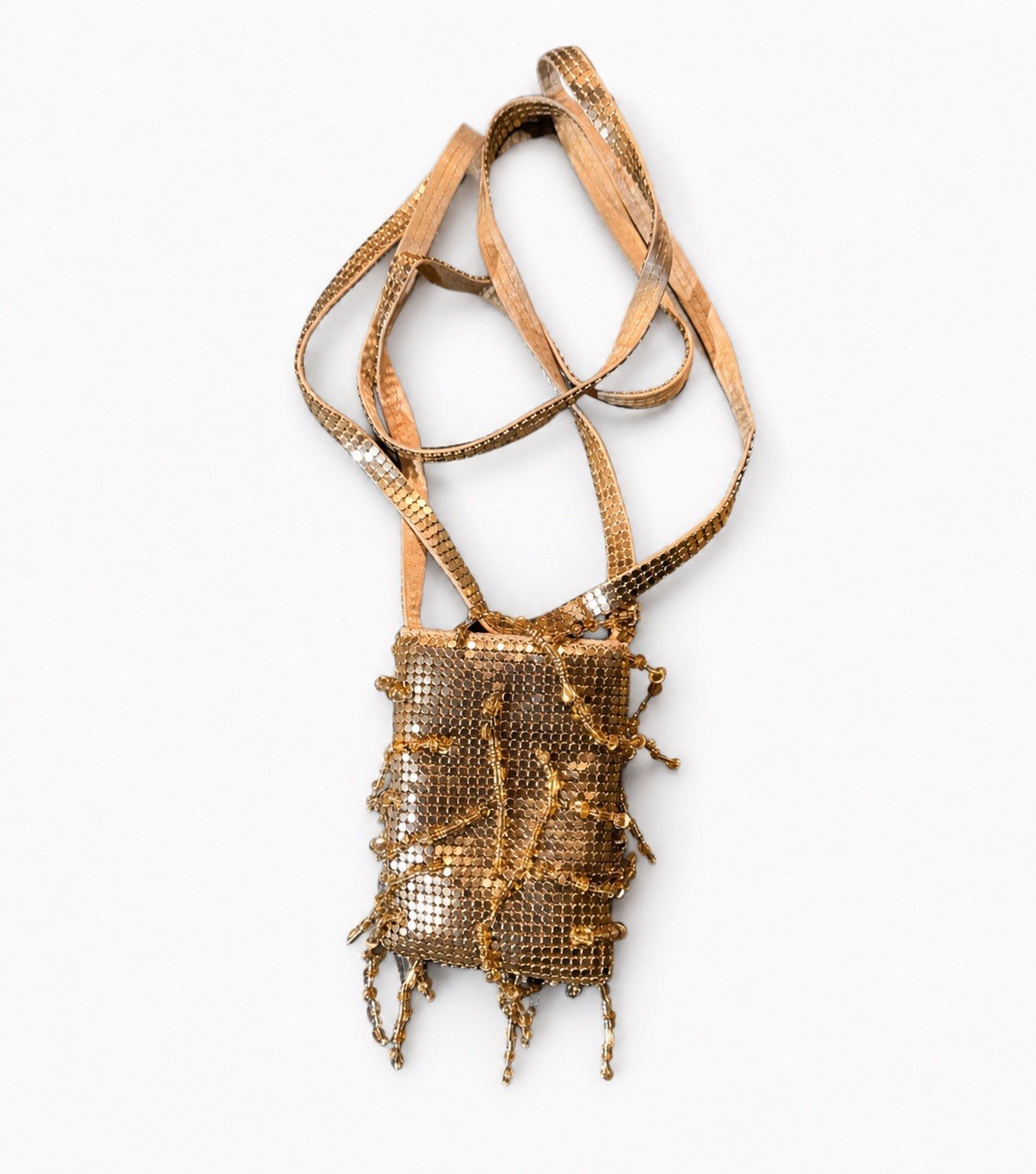 Vintage Neiman Marcus Gold Beaded Evening Bag Fringe Mini Purse