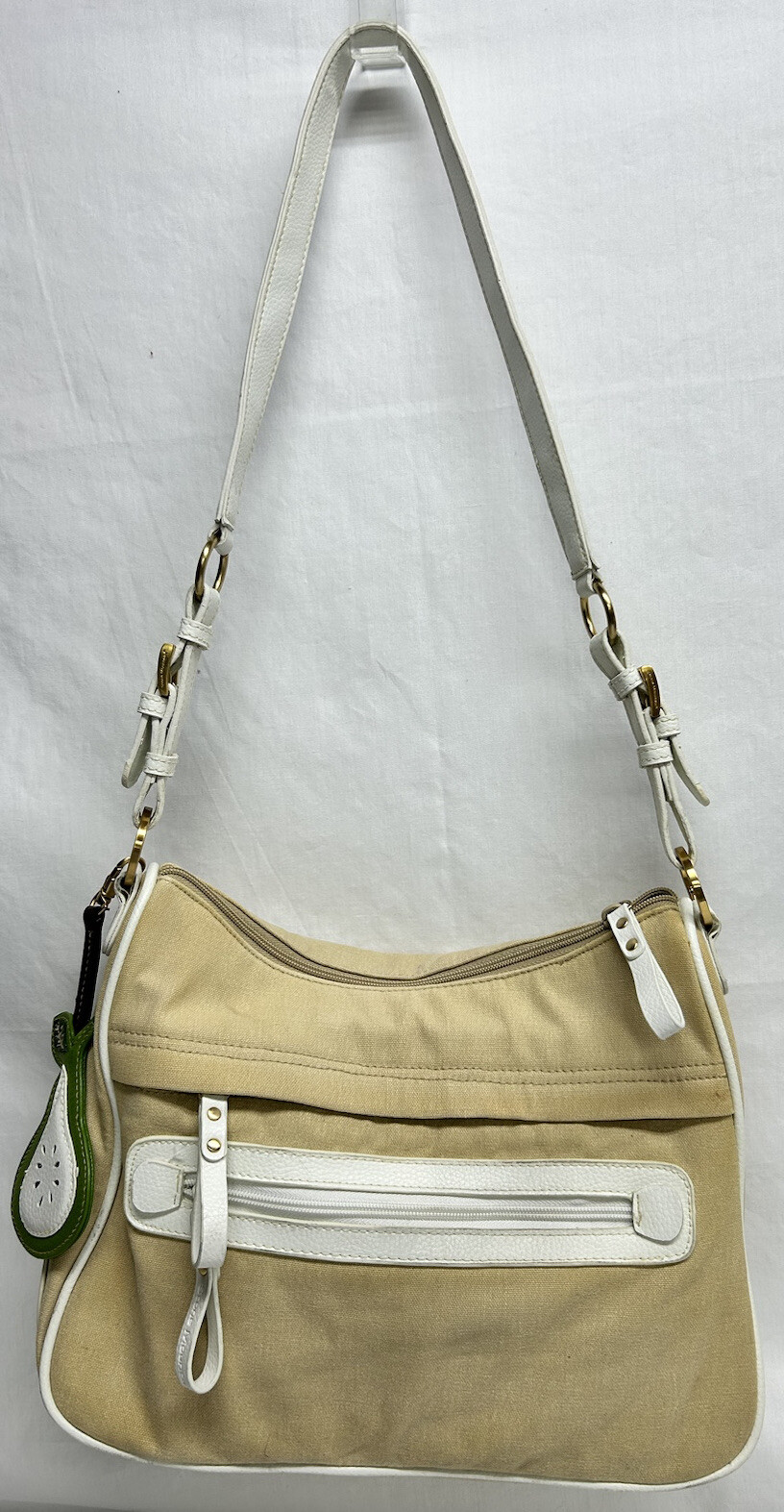 Stone Mountain Yellow Fabric Leather Trim Zip Close Pockets Shoulder Bag Purse