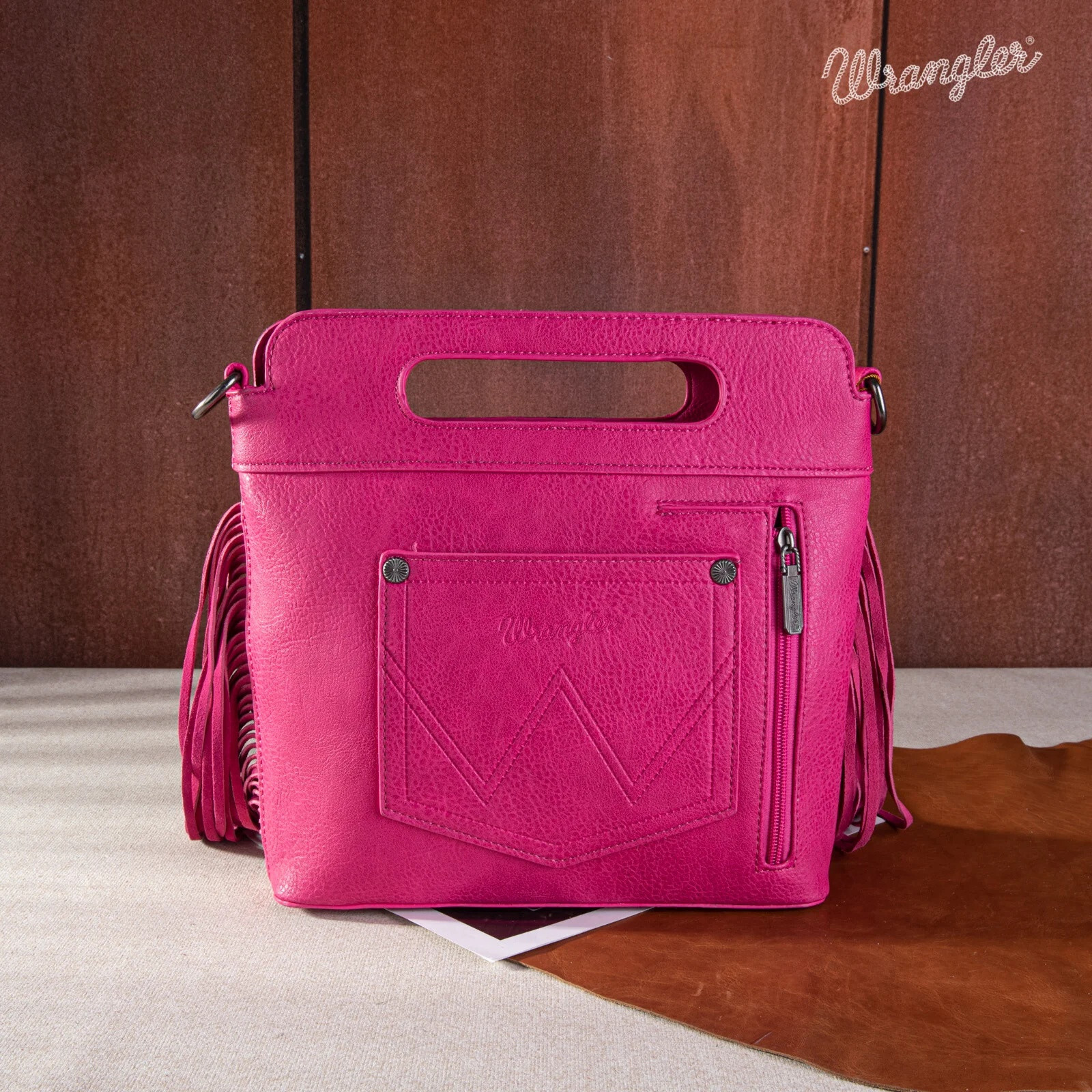 Wrangler Women Bag Boot Scroll Embroidered Western Crossbody Purse Hot Pink