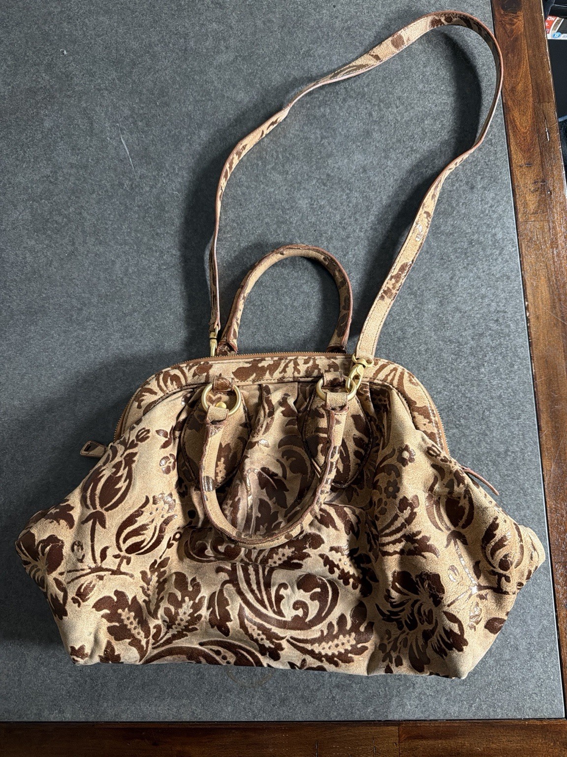 Vintage Gianfranco Sisti Italian Leather Floral Velvet Burnout Satchel Italy