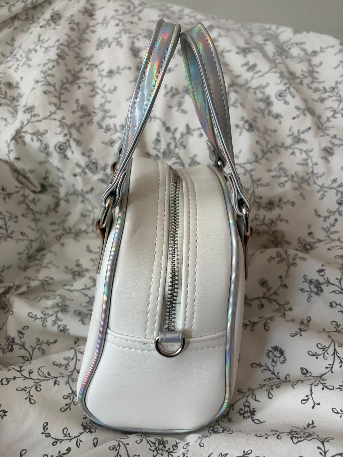 RARE White and Silver Chrome von Dutch Bowler Bag