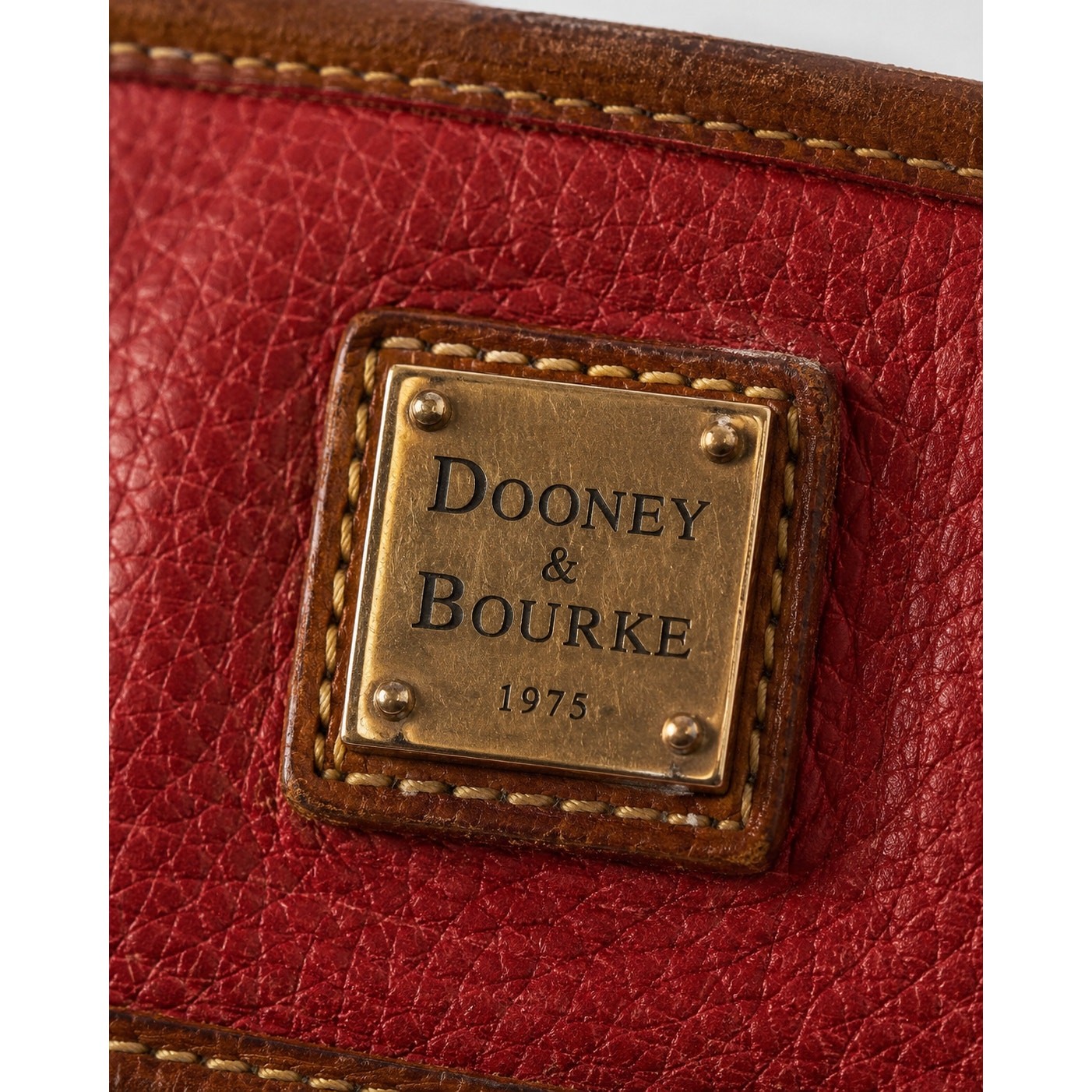 Dooney & Bourke Red Pebbled Leather Medium Tote Tan Trim Gold Hardware