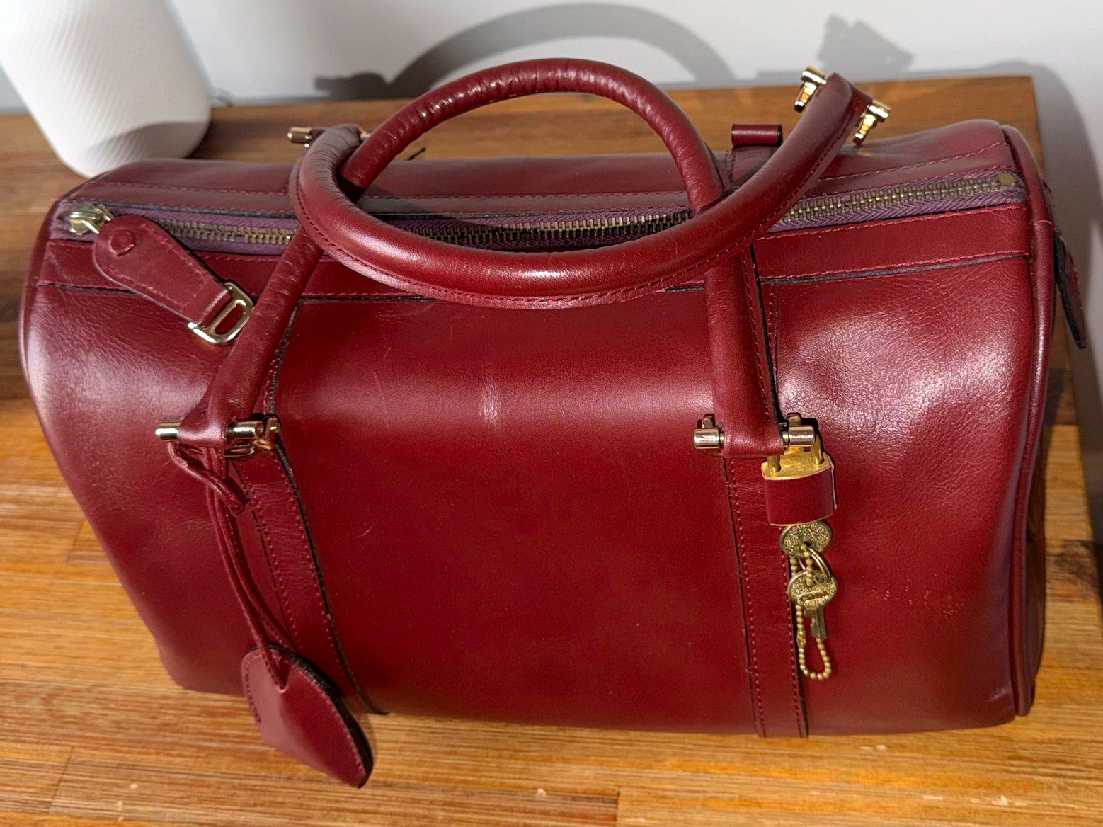Authentic Cartier Must de Cartier Travel Boston Hand Bag Leather Bordeaux