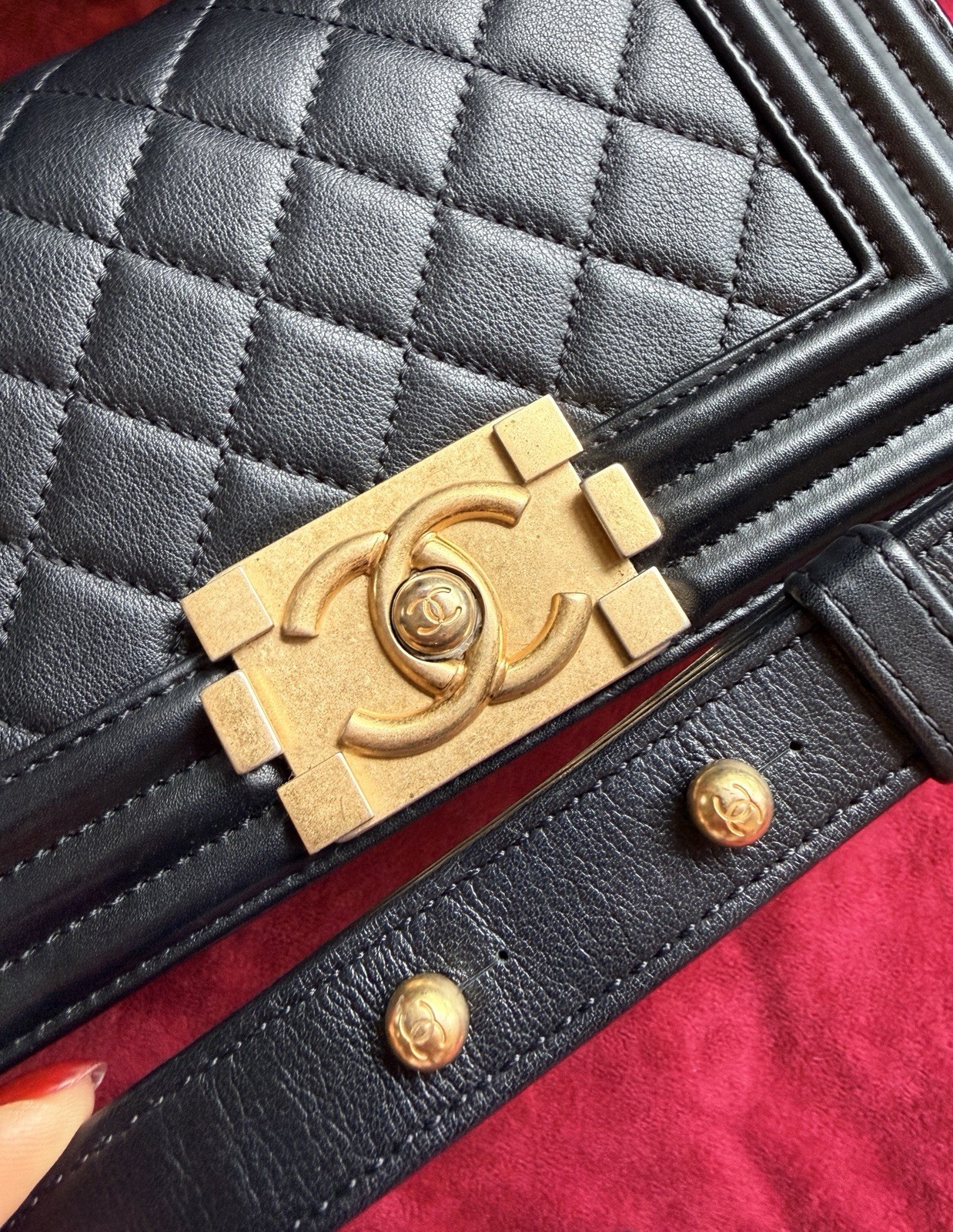 Authentic Chanel Le Boy Small Quilted Black Gold Chain Shoulder Crossbody Bag