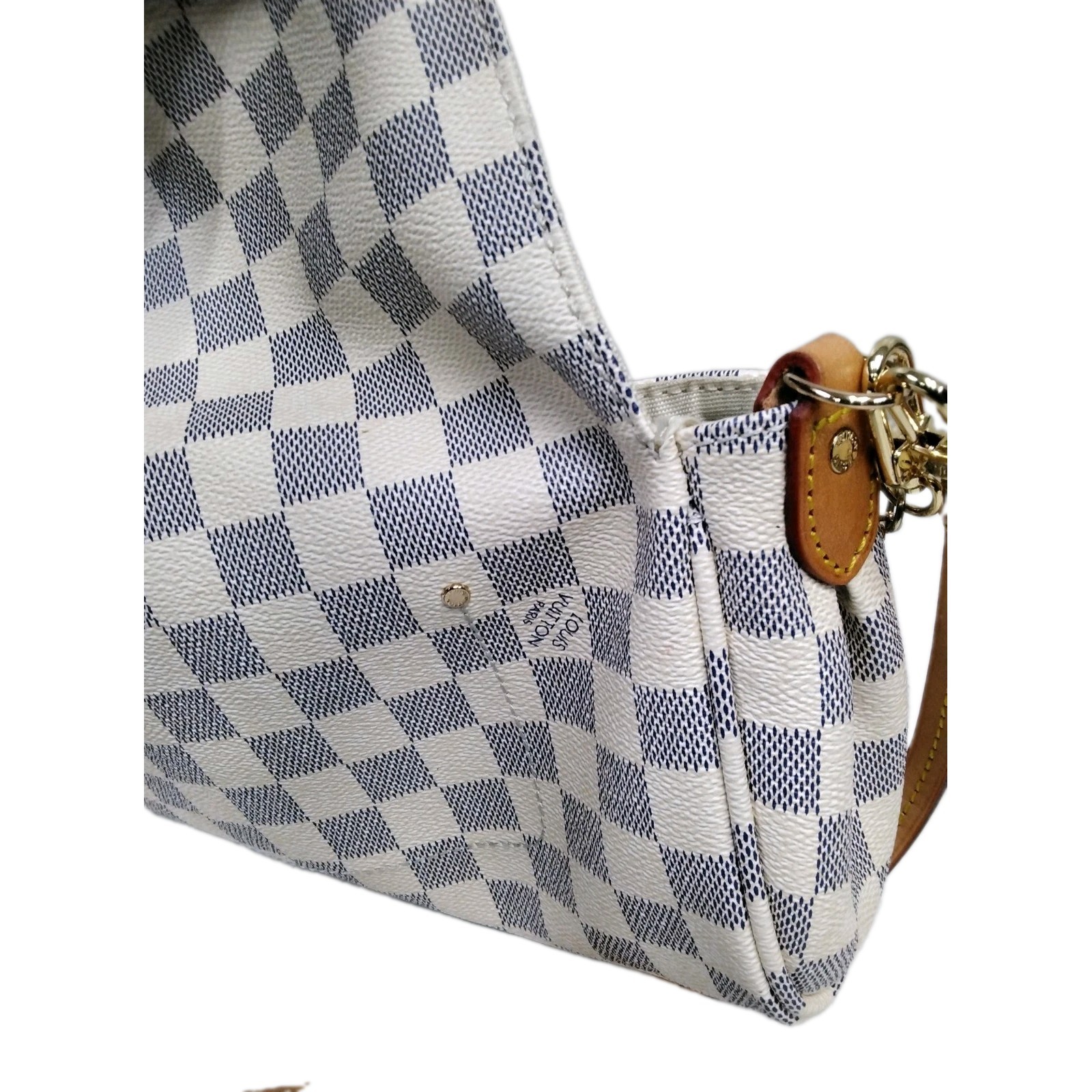 Louis Vuitton Favorite Shoulder Bag PM Blue Canvas Damier Azur Leather Strap