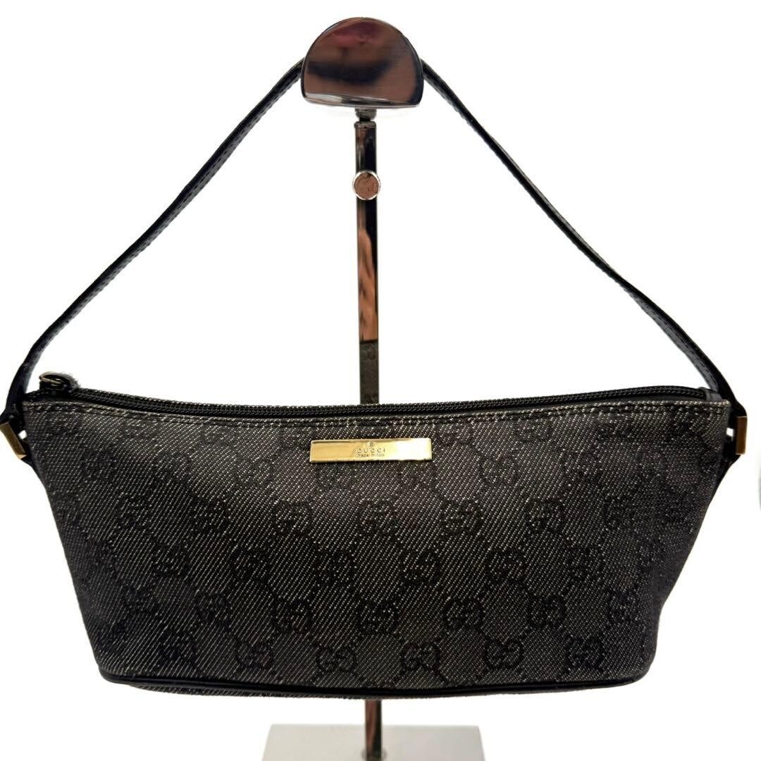 Gucci GG Canvas Black Accessory Pouch Mini Shoulder Handbag Gold Hardware
