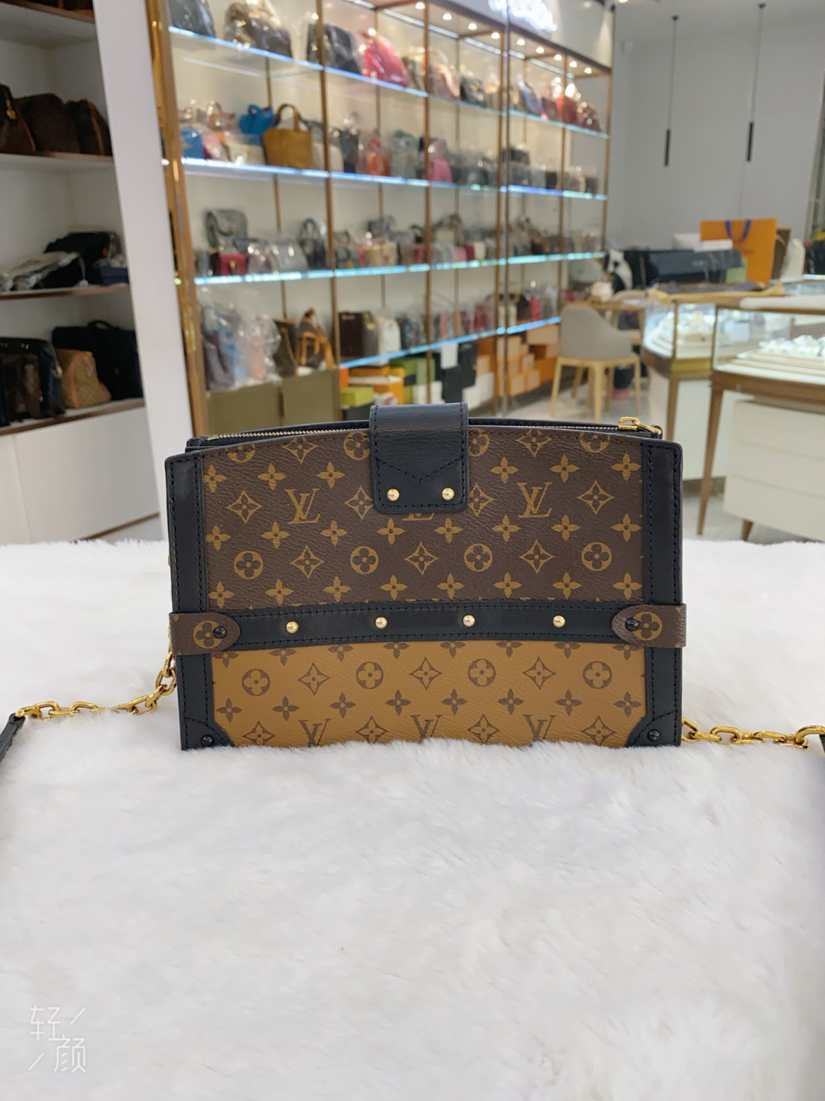 Authentic Louis Vuitton Trunk Clutch Monogram Canvas Clutch Brown Gold-Tone