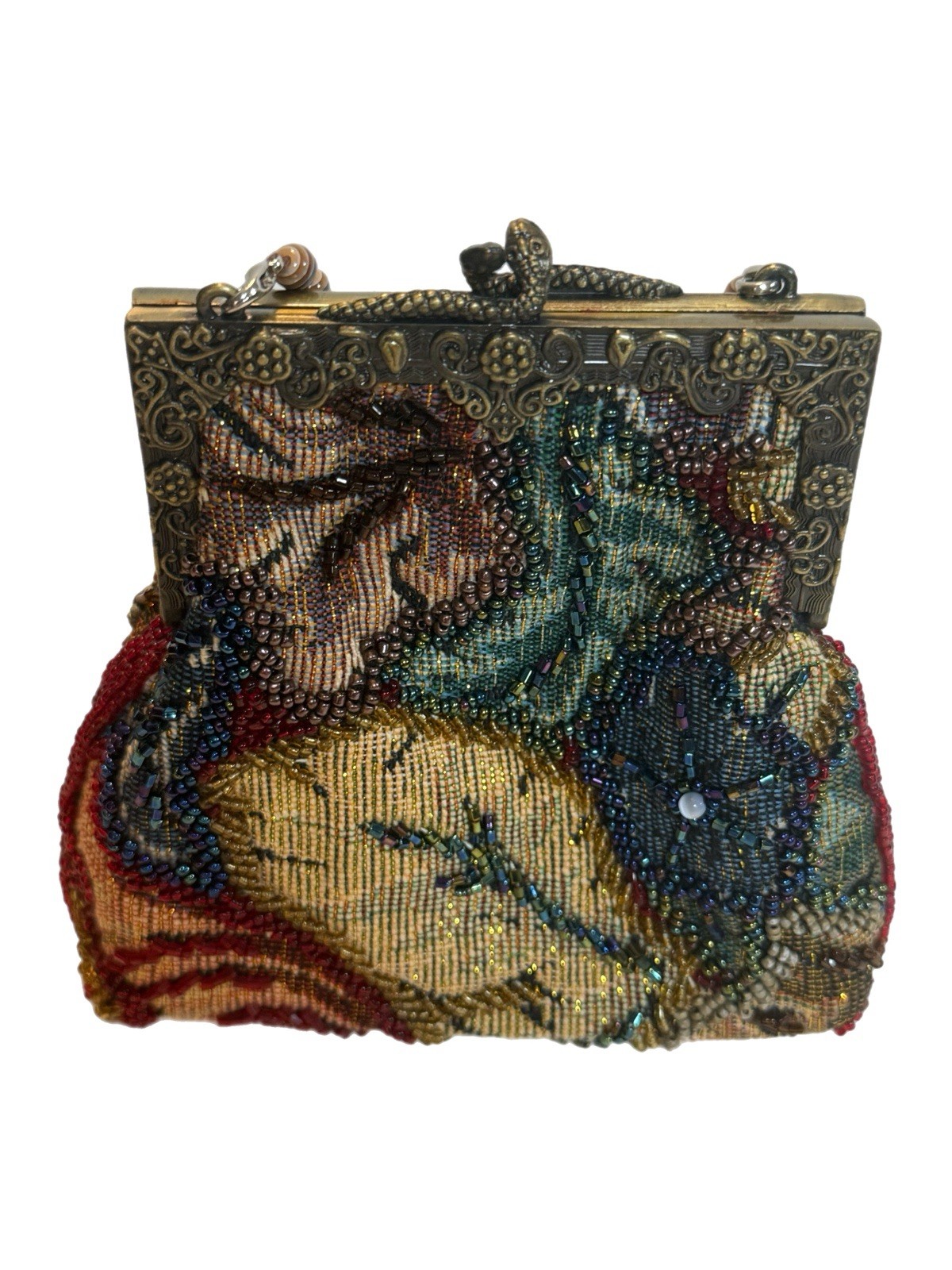 Multicolor beaded & sequined small tapestry bag purse snake clasp J. McClintock