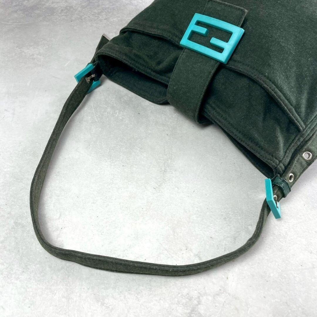 Fendi Mamma Baguette Jersey Shoulder Bag Green Knit Y2K Italy 11.8in