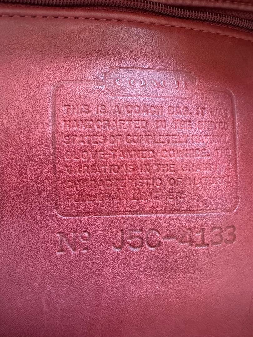 COACH Tote Bag Red Color Leather 4133 Model Width 13.4 In Fabric Lining Vintage