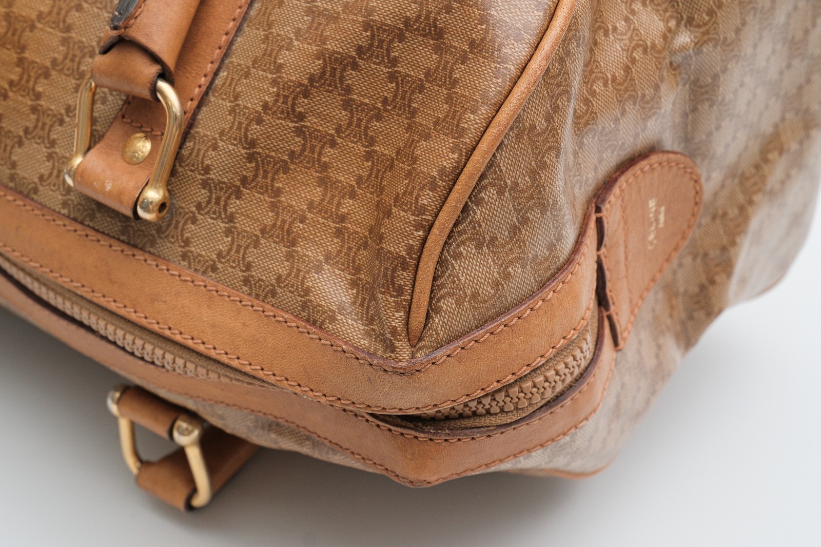 CELINE Mini Boston Hand bag Purse Macadam Beige