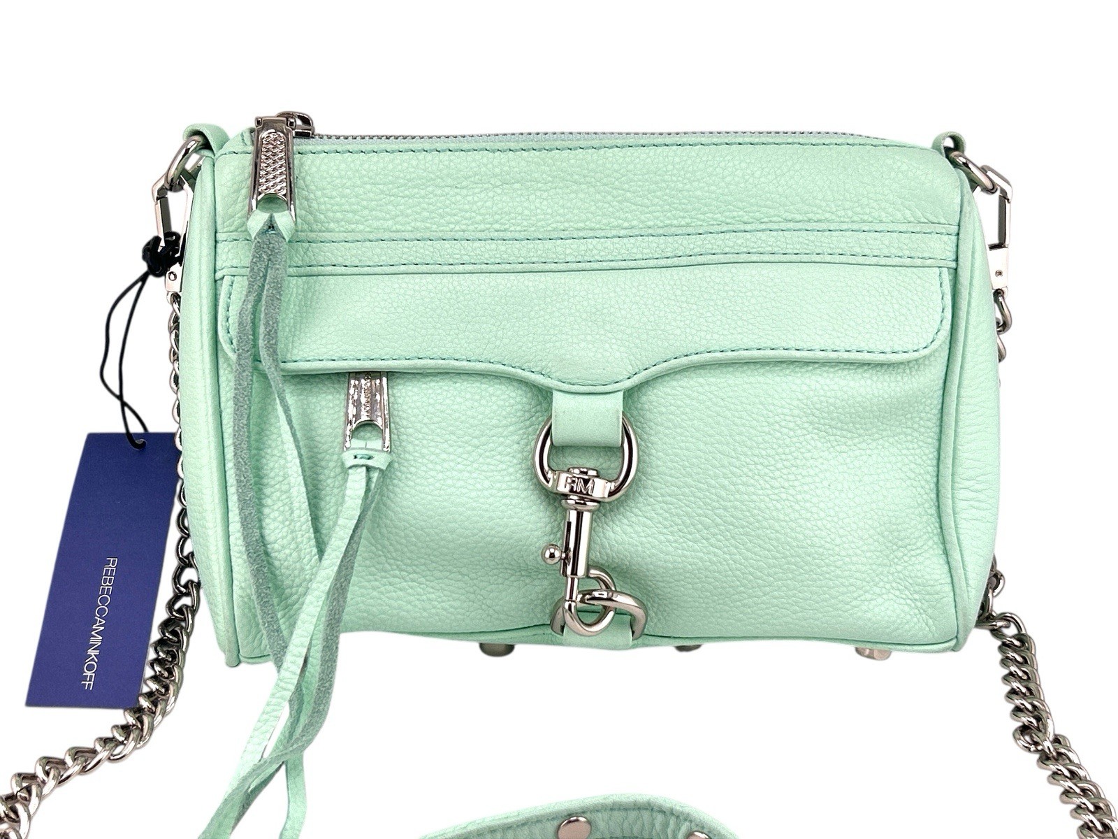 NWT Rebecca Minkoff Womens Mini Mac Leather Chain Link Strap Crossbody Bag Mint