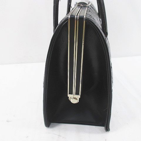 Black Leather Crocodile Embossed Handbag, Ladies, Vintage, 8×6.3in, Used