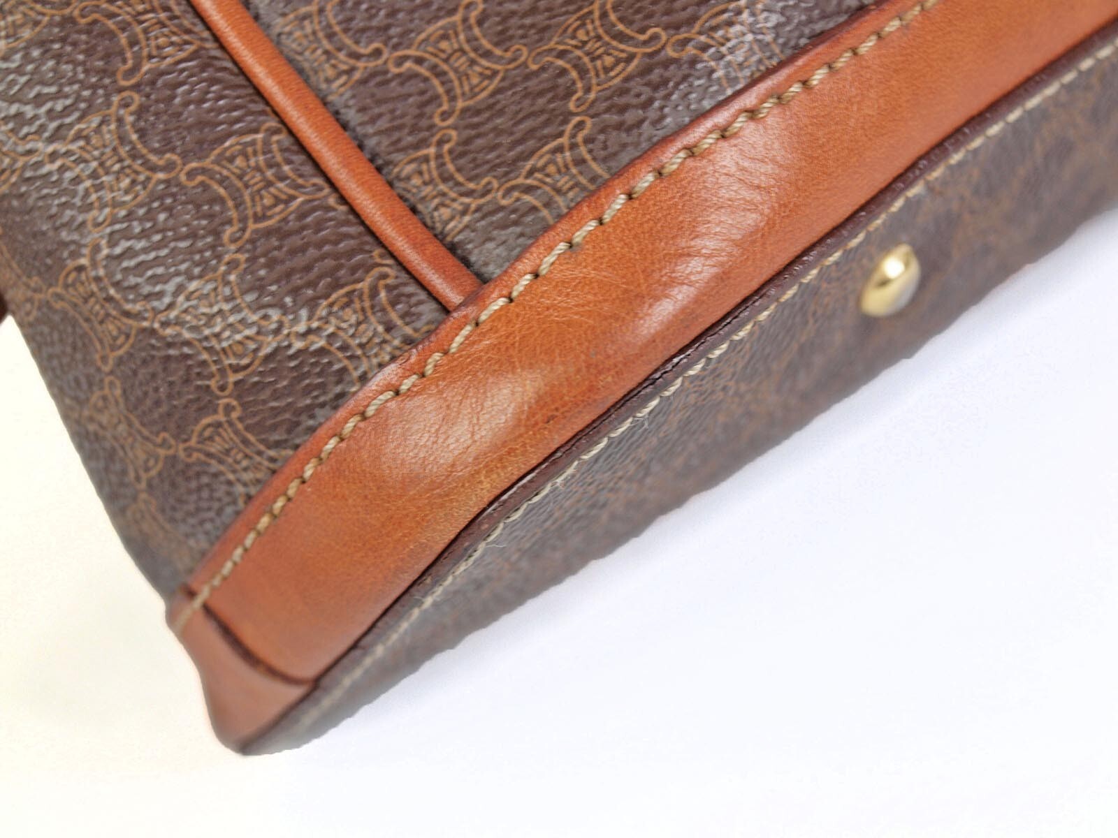 CELINE Paris Macadam Pattern Leather Brown Hand Bag Purse Good Italy MC97/2