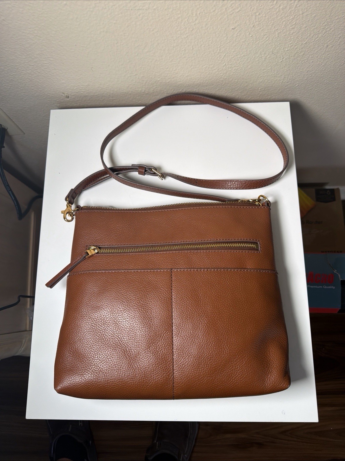 FOSSIL Tara Pebbled Leather Crossbody Handbag Shoulderbag Boho Minimalist