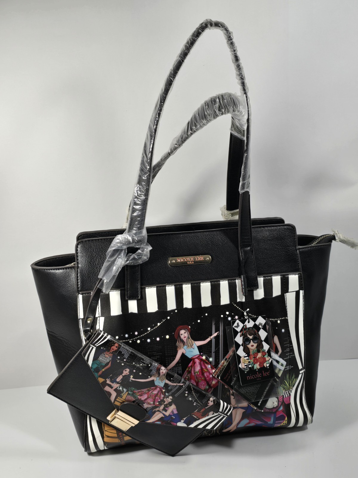 Authentic Nicole Lee Large Handbag House Party Style w/ Clasp Wallet NWT