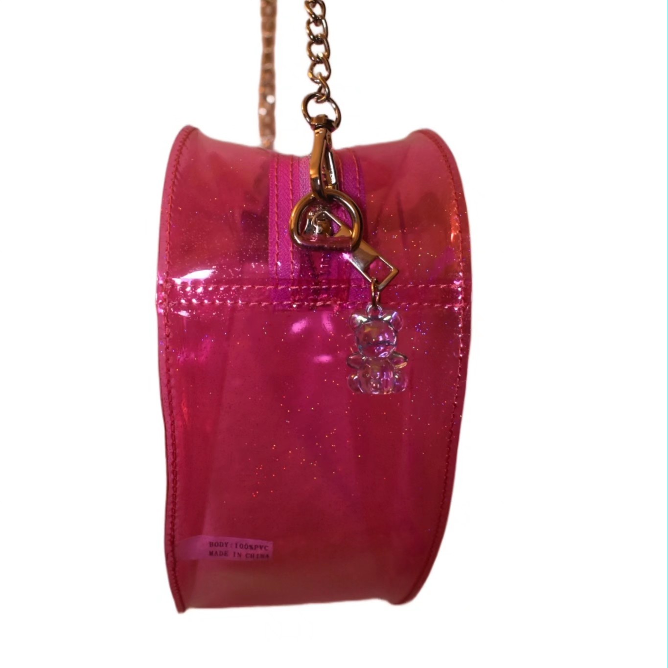 Heart-Shaped Graphic Print Zip Shoulder Bag Chain Strap Charm Silver Hardware