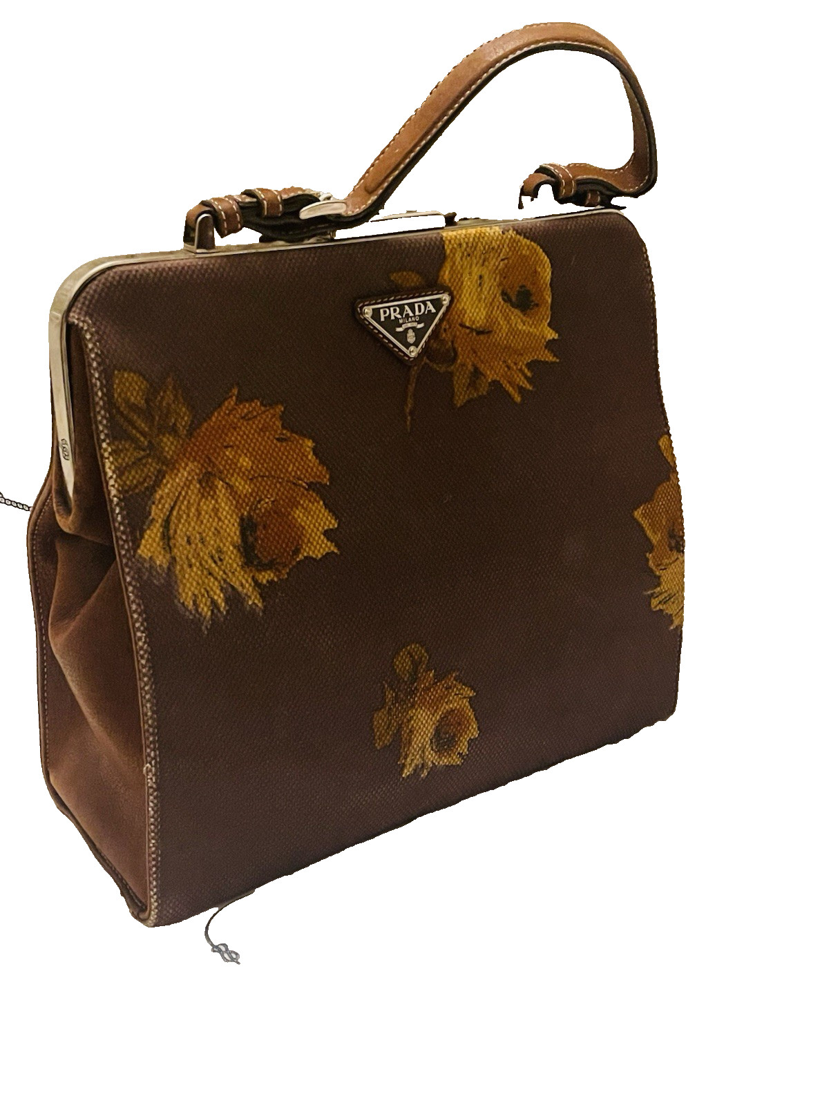 Vintage Prada 2005 Madras Cerniera Canapa in Brown Floral w/Top handle & COA.