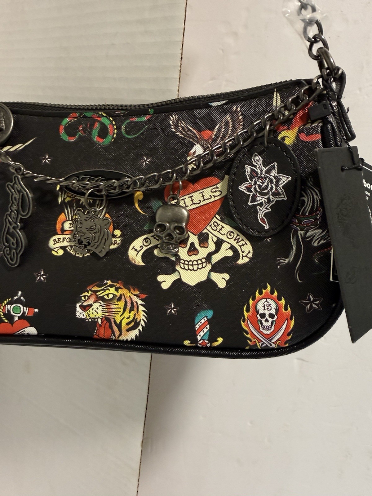 Ed Hardy Charmed Shoulder / Crossbody Bag – Hearts, Skulls, Tigers Tattoos NWT