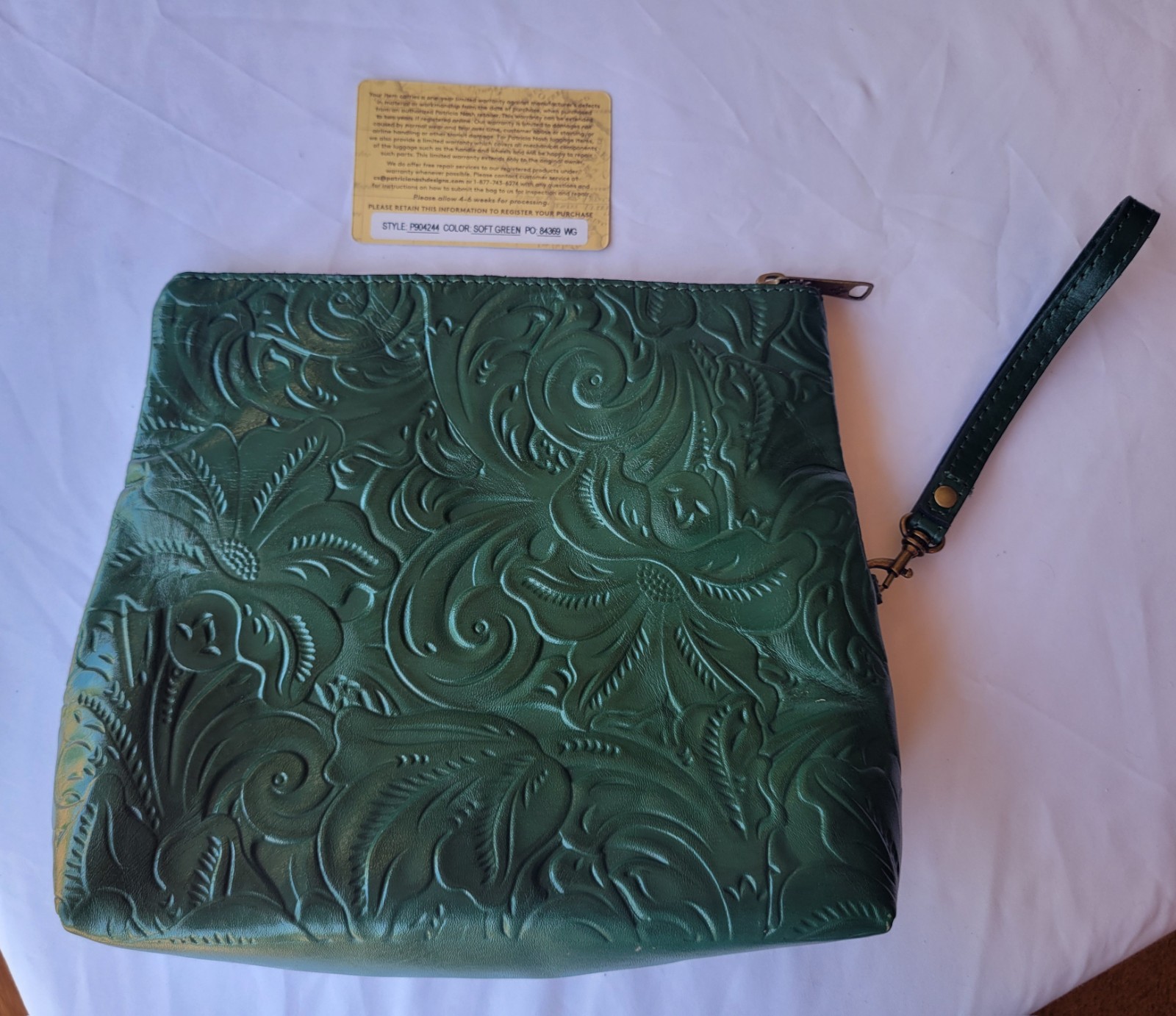 Patricia Nash Cassini Large Wrislet Floral Embossed Olive Green New without Tag