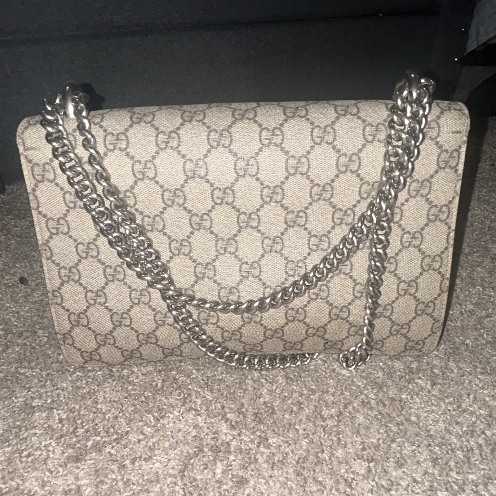 Gucci GG Dionysus Shoulder Bag Chain Strap Beige/Red Silver Hardware Snap