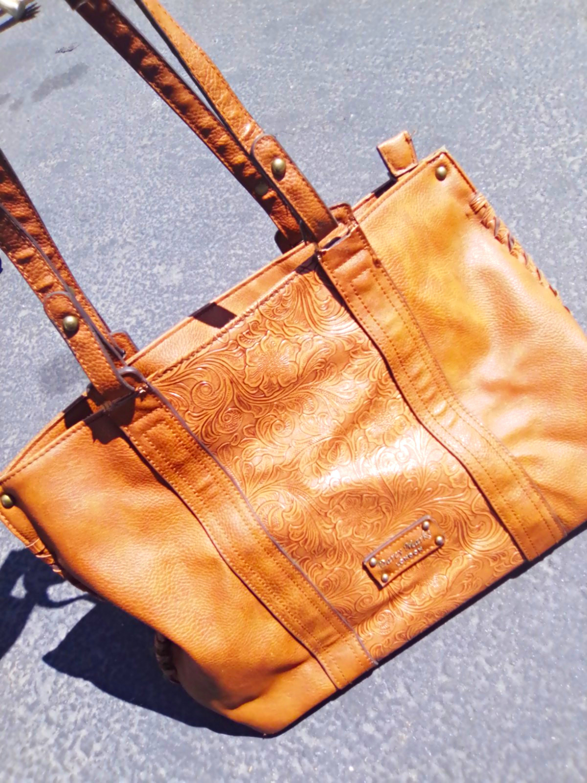 Darcy Marks London Medium Brown Floral Embossed Zip-Top Shoulder Bag, Gold HW