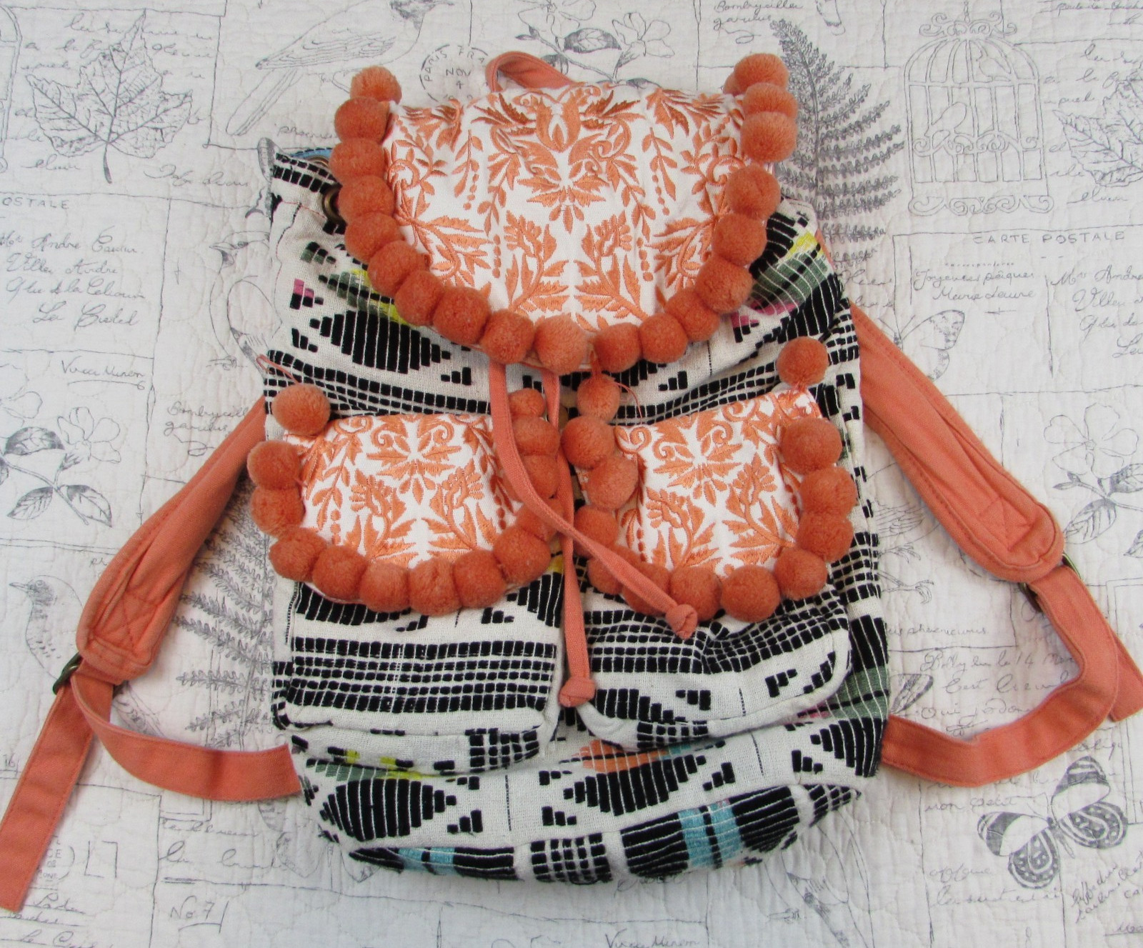 EUC $119 America And Beyond Backpack Boho Festival Embroidered Colorful fun!