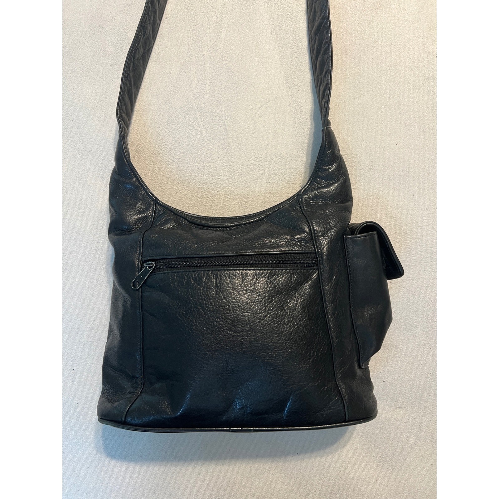 Dawli Vintage Black Genuine Leather Hobo Shoulder Bag Made in USA Minimalist