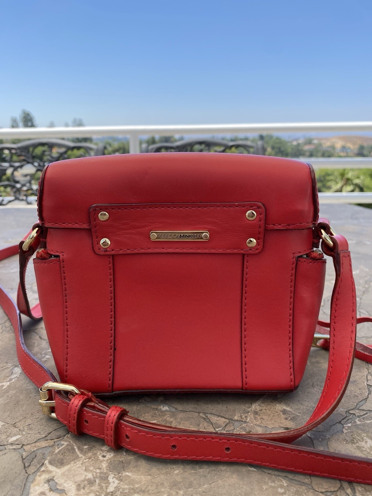 REBECCA MINKOFF Leather Camera Crossbody Bag Red, 7x 5.5 x 3 in, EUC