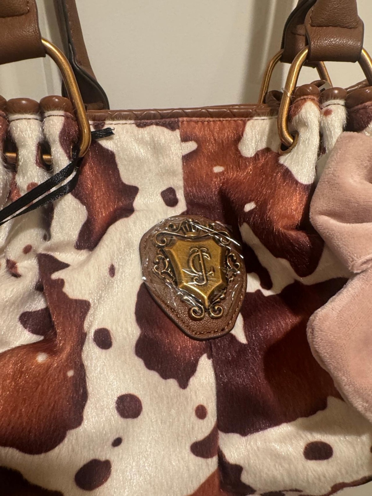 NWT Juicy Couture Romance Saddle Brown Cow Multicolor Satchel Viral Handbag