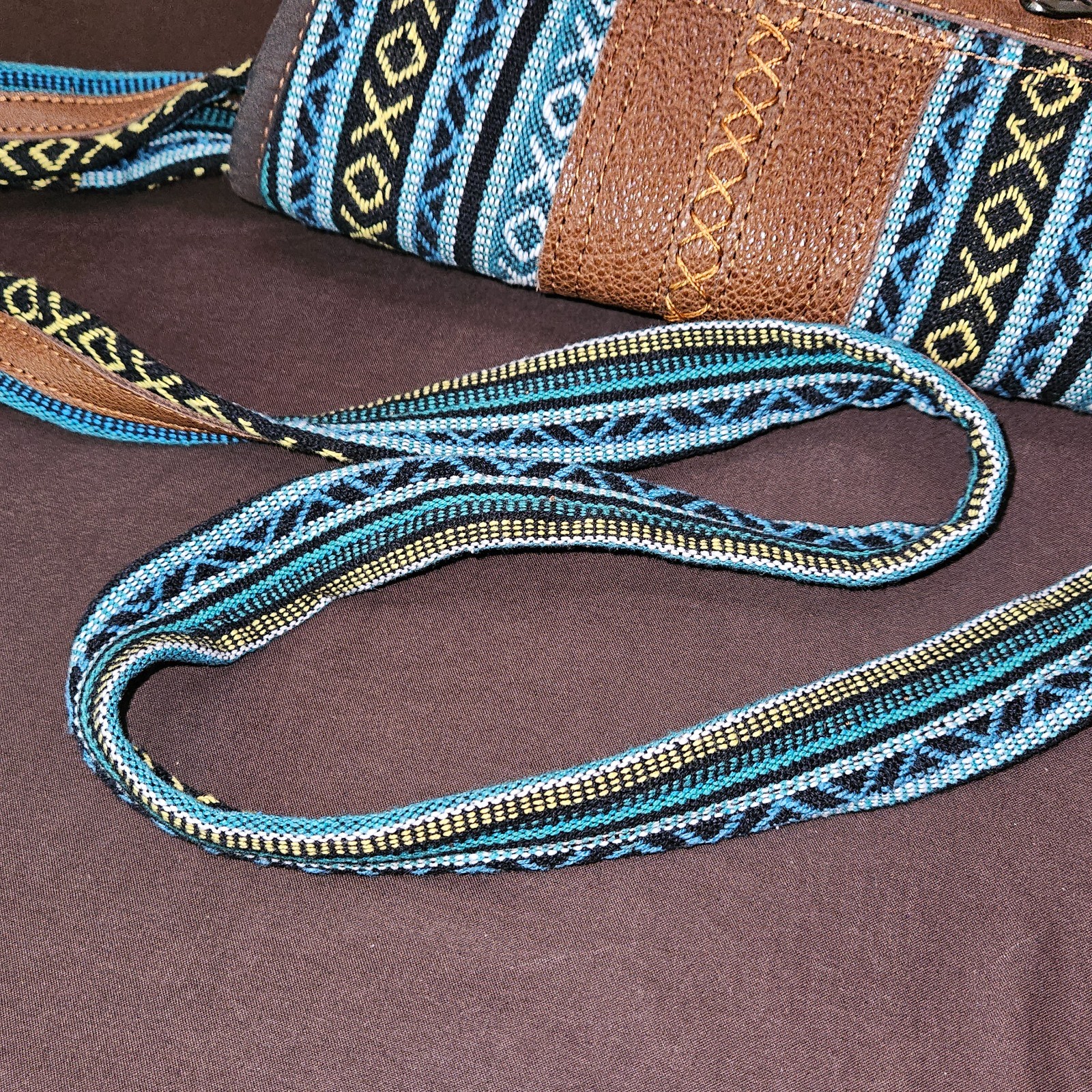 Cotton Weave/Leather Nepalese Purse Crossbody Shoulder Bag Strap BOHO 11x9x2.5