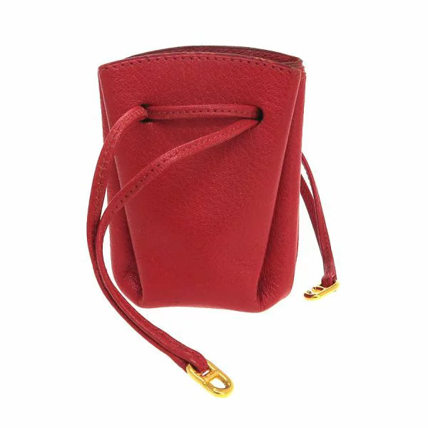 Hermes Vespa Pouch Red Leather Drawstring Bag Small 2.36 x 3.54 x 1.97 inches