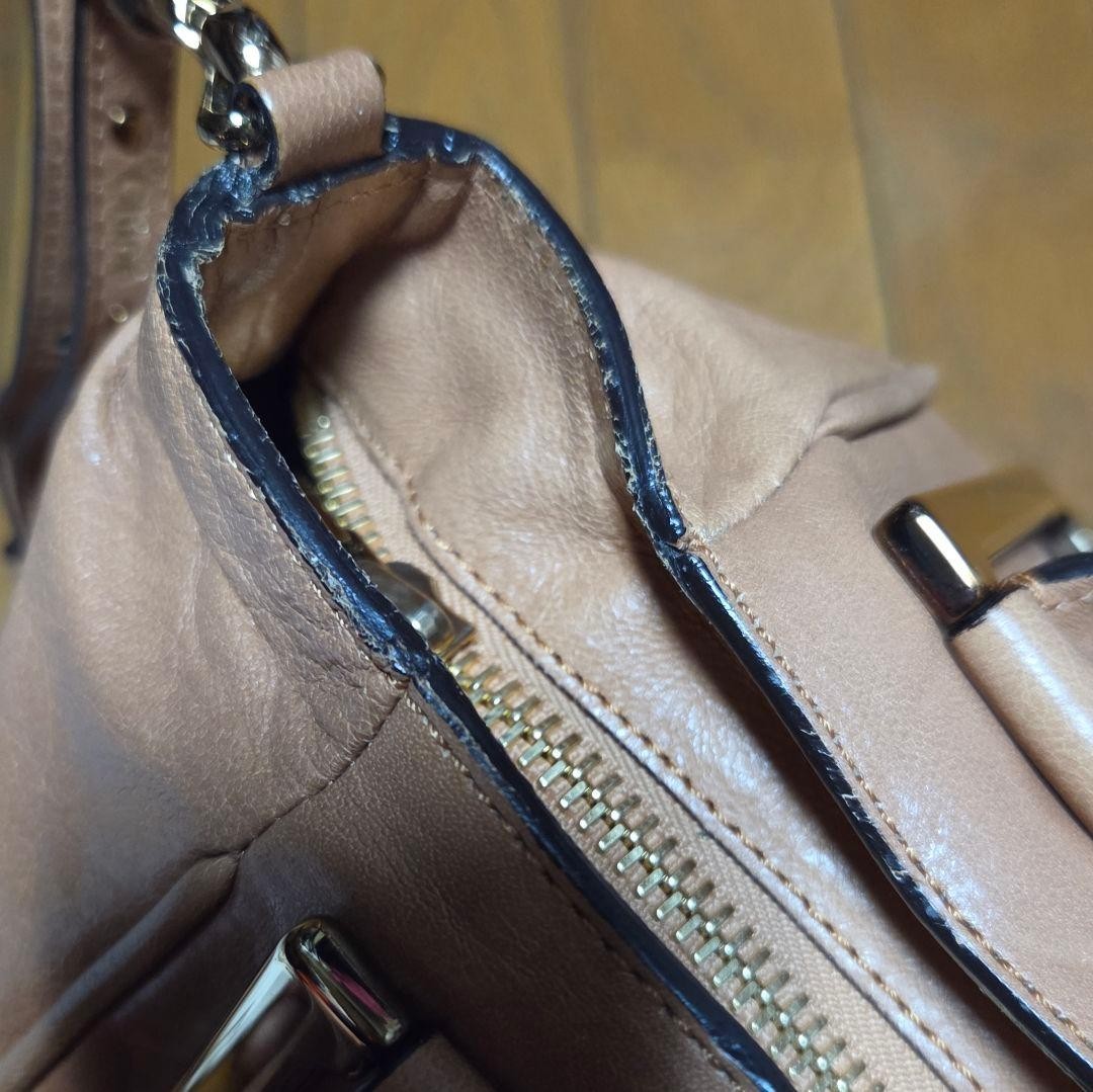 Auth Chloe Ethel 2way Handbag Leather Shoulder Bag Beige w/Dust Bag Women’s Zip