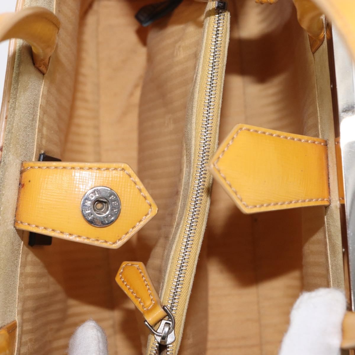 FENDI 2 JOURS Hand Bag Leather 2way Yellow Silver Auth am9630