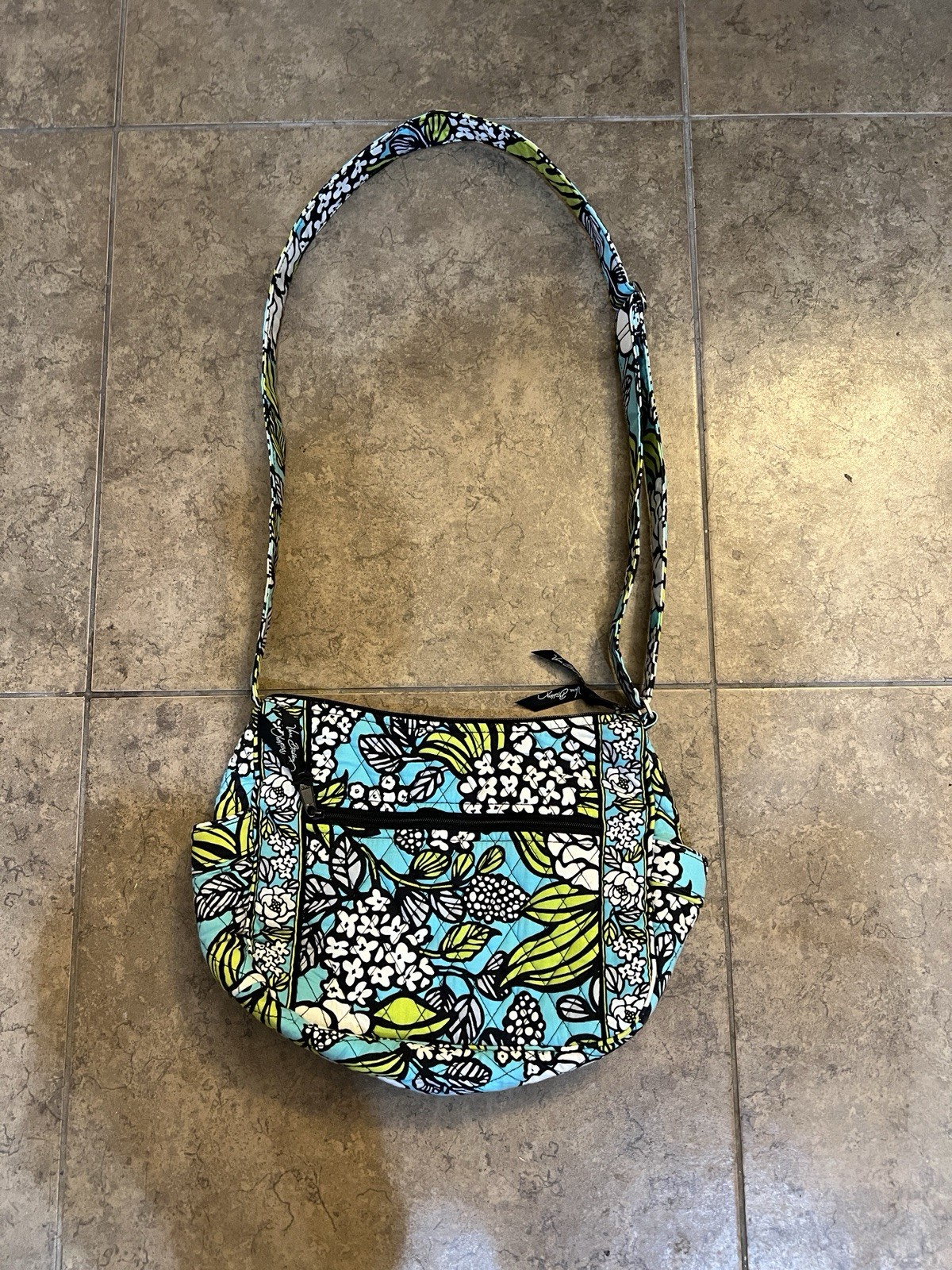 VTG Vera Bradley Island Bloom CROSSBODY SHOULDER HANDBAG Green Blue Floral Purse