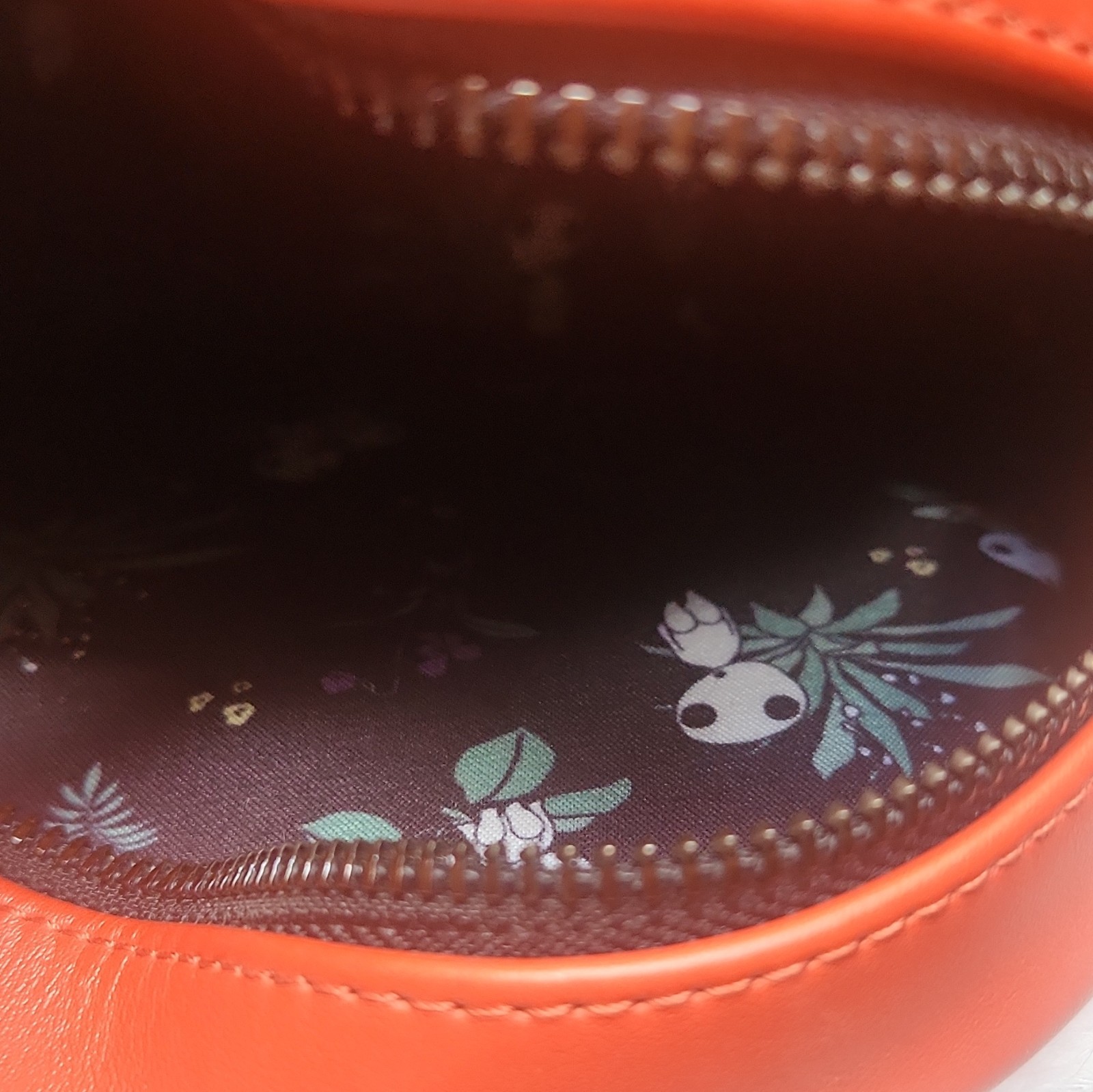 Small Round Orange/White Forest Spirit Face Crossbody, Faux Fur Trim, Zip