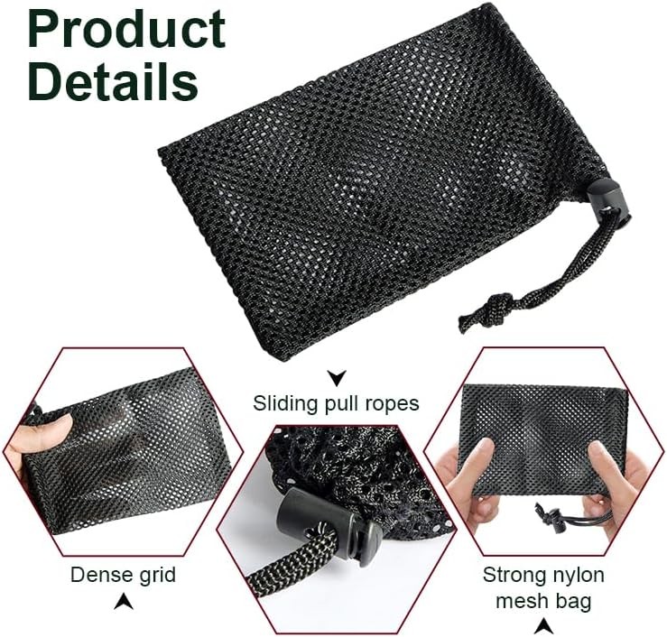 Mesh Bag, Small Nylon Mesh Drawstring Bag with Cord Lock, Black, 3 Pcs,3.9×5.9 I