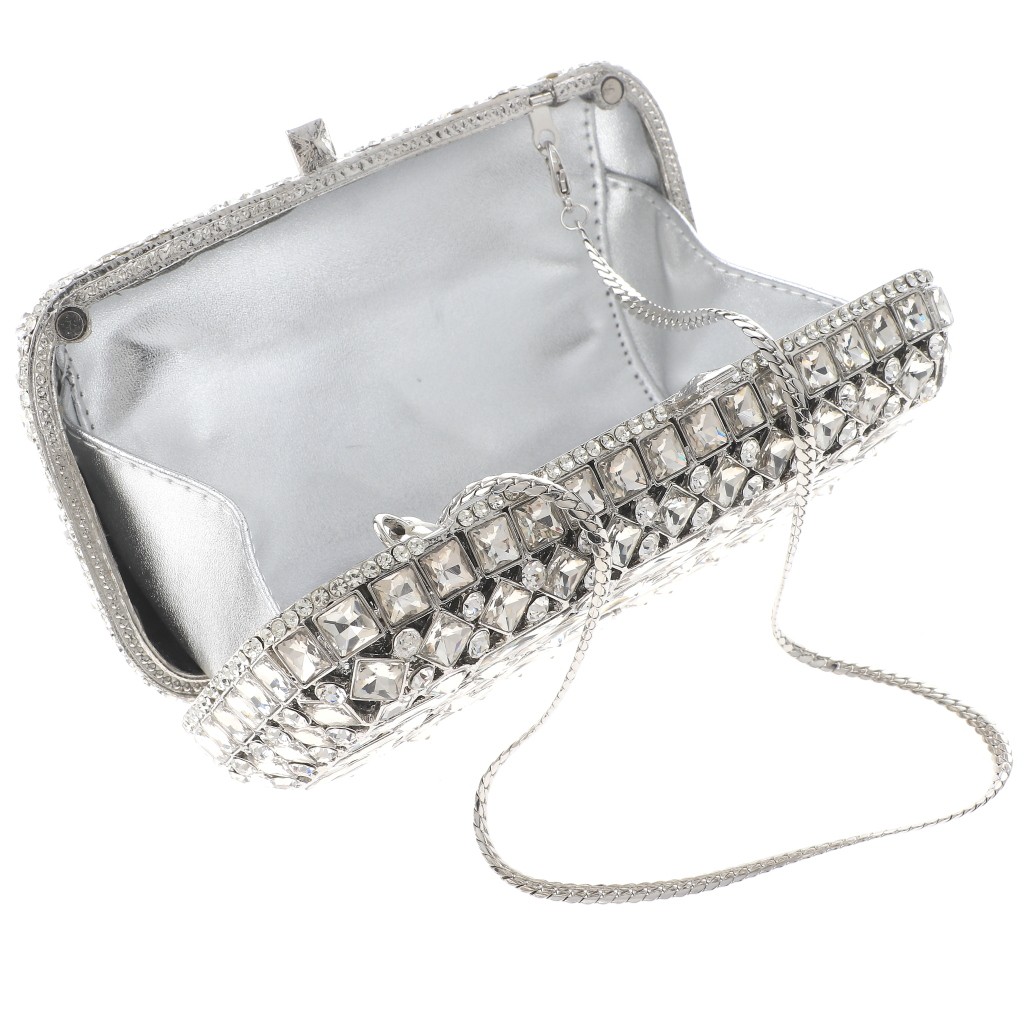 Silver Tone Alloy Metal High End Rhinestone Clutch Bag HB6281-SCL