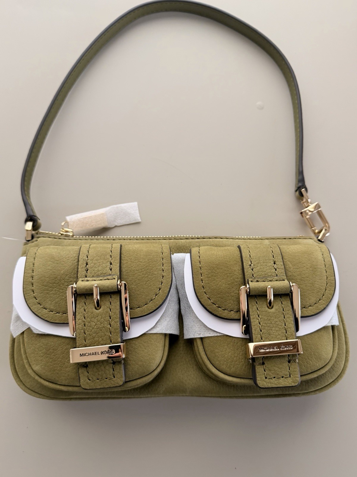 Michael Kors Zoe Small Suede Convertible Pochette Shoulder Bag Pistachio NWT