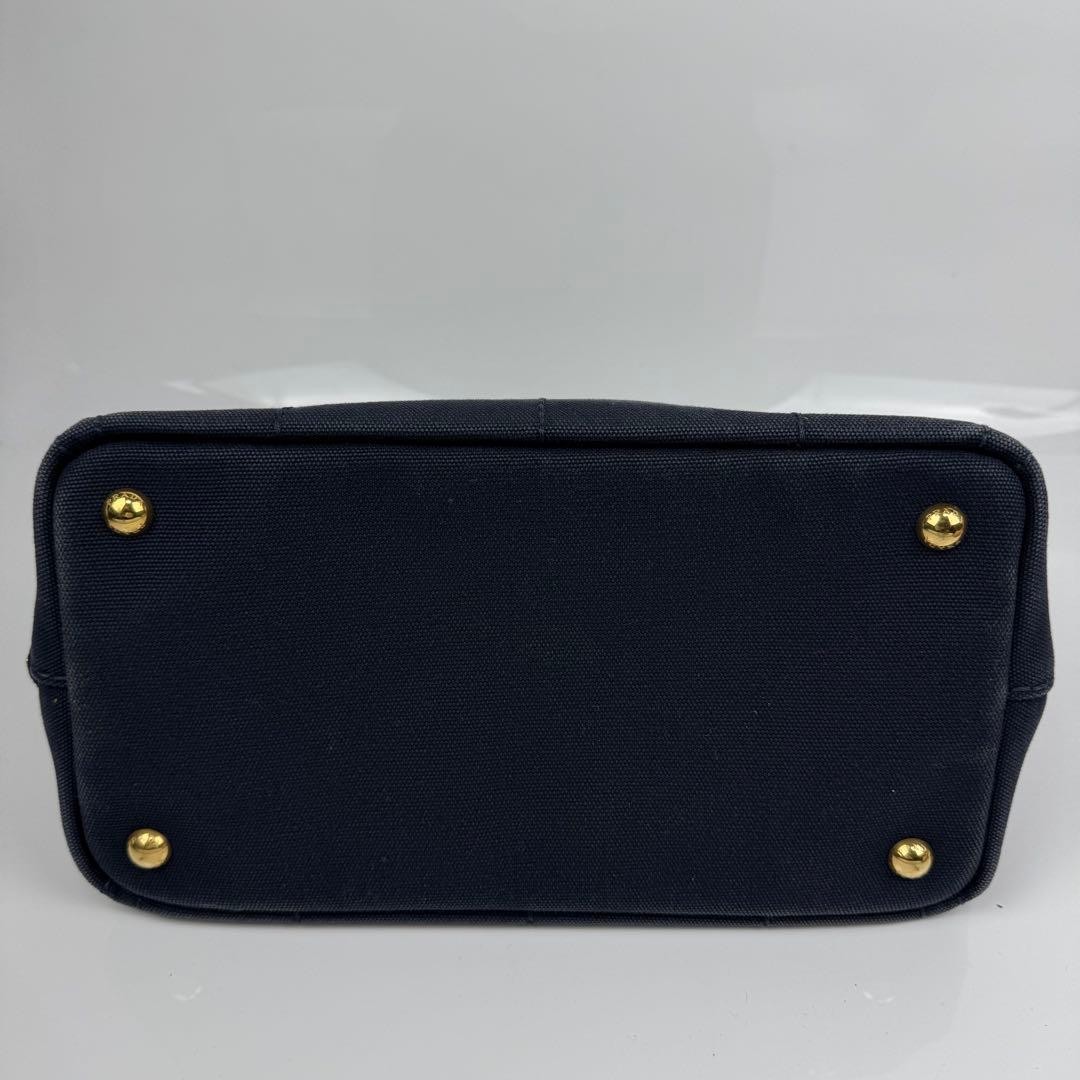 PRADA Canapa Handbag Navy 15cm x 28cm x 20cm Leather Tote Authentic
