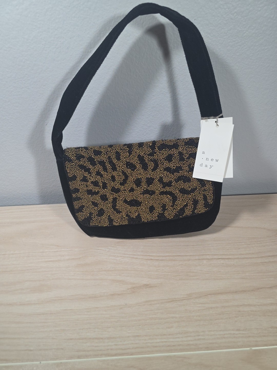 Embellished Leopard Print Flap Shoulder Bag – A New Day Black/Brown