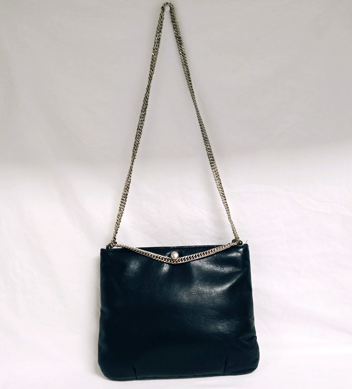 Ruth Saltz 1970s Leather Purse Handbag Cougar Motif Convertible Chain Hardware