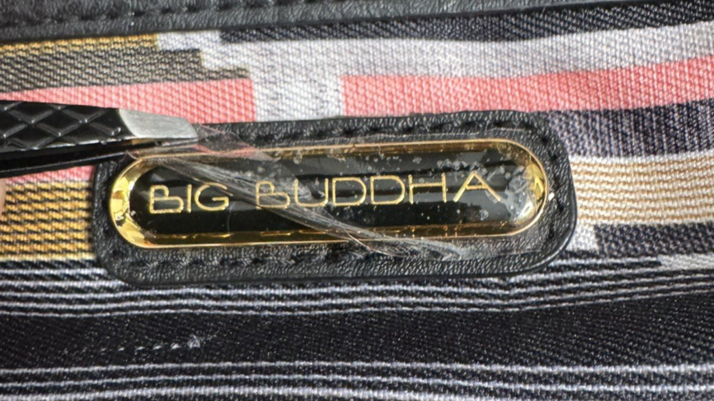 Large Big Buddha Black/Cream Chevron Shoulder Bag Tassel Snap Closure Hobo Bag