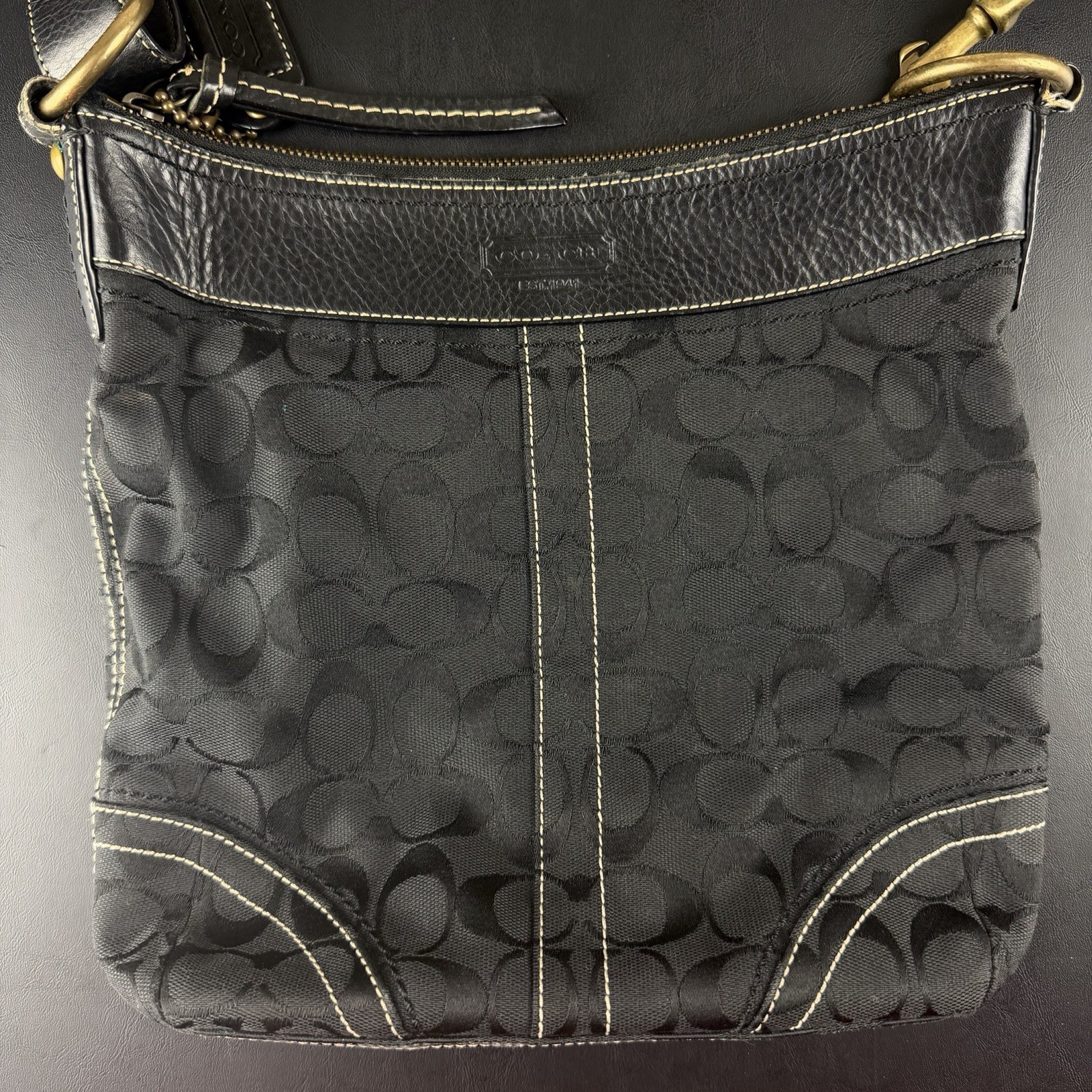 Coach 10403 Black Signature Jacquard Leather Swingpack Crossbody Shoulder Bag