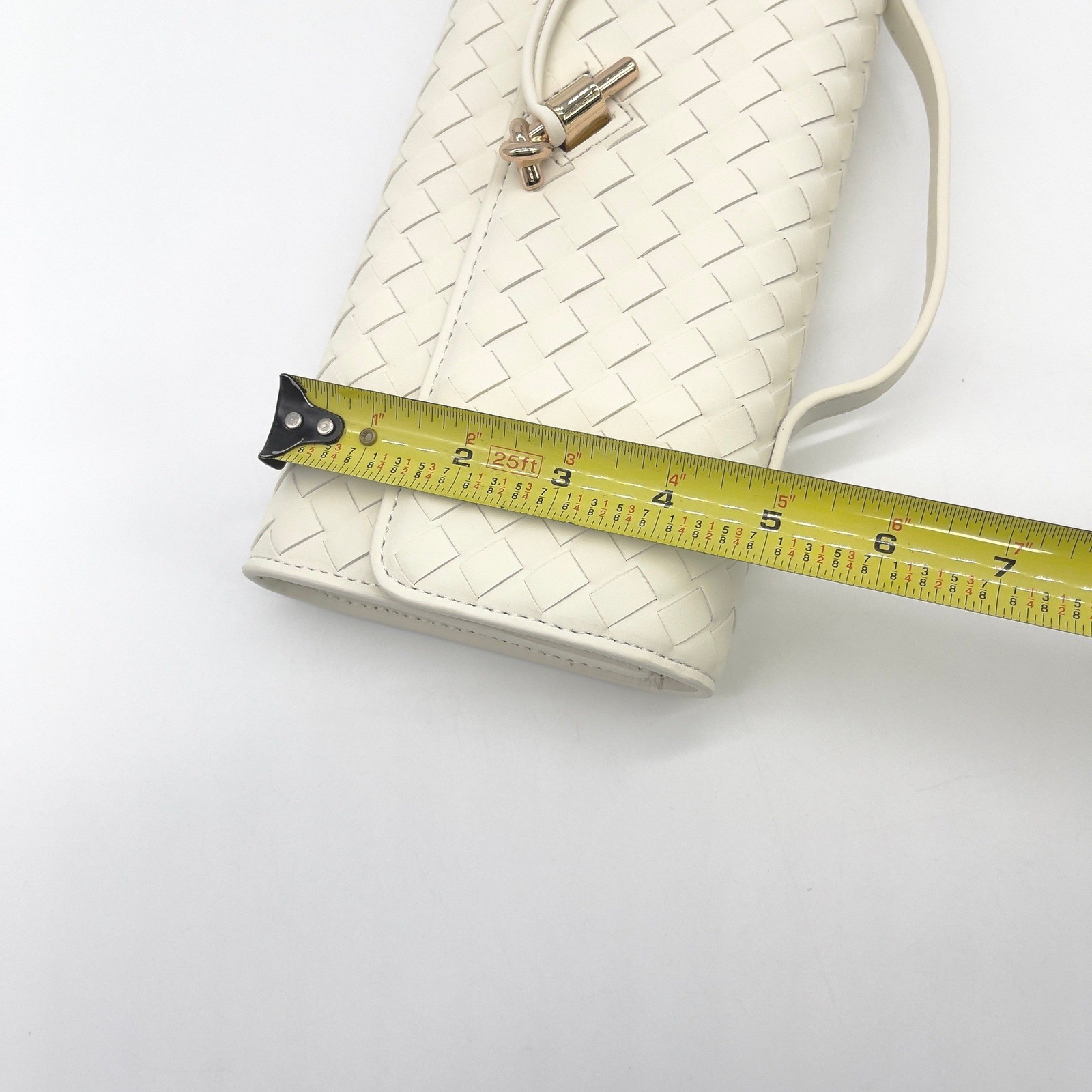 Few Moda East West Woven Clutch Bag Crossbody Cream Toggle Minimalist Chic Vegan