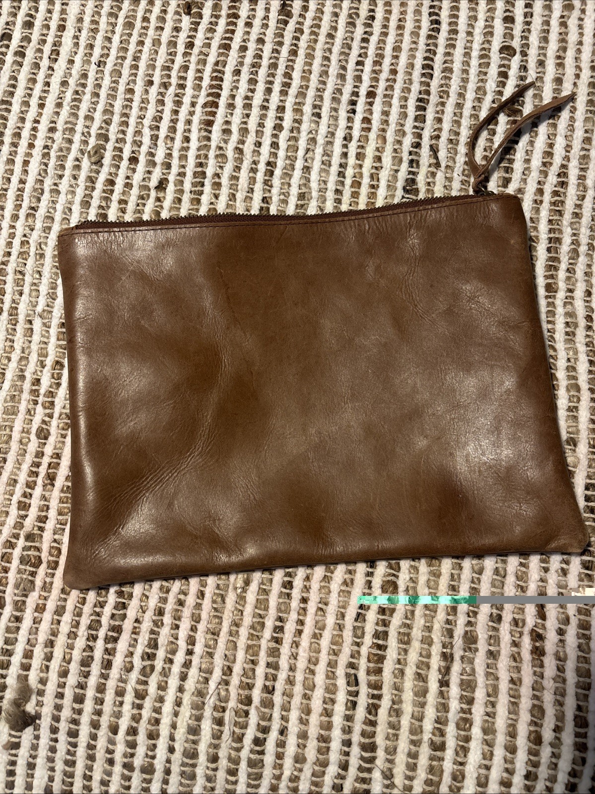 ABLE Leather Zip Clutch Brown Brass Hardware Handmade Ethiopia Bag Organizer