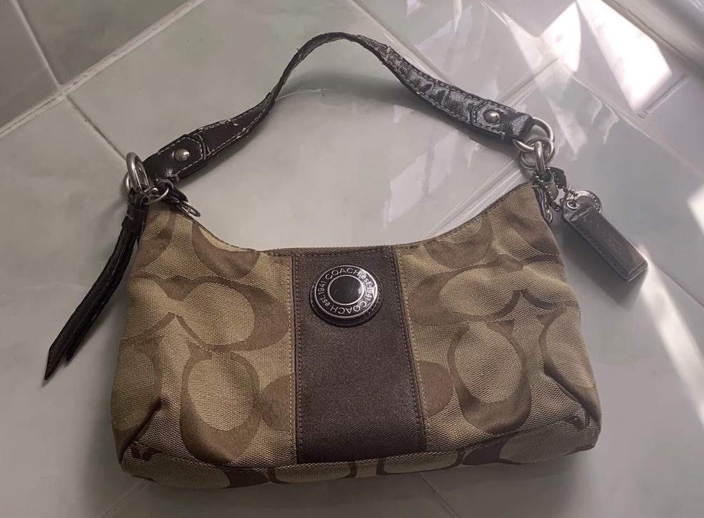 Vintage Coach Signature Brown Stripe Demi Bag F19218 – READ Description