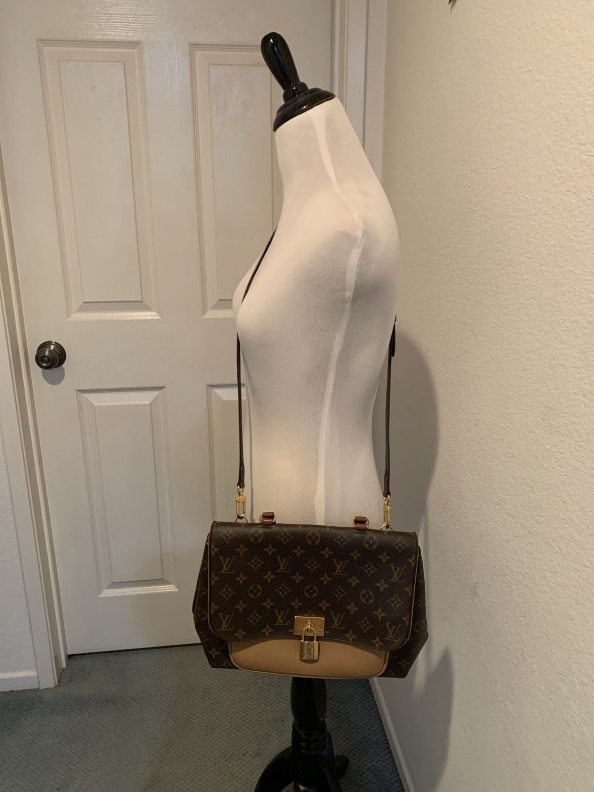 Louis Vuitton Monogram Trapezoid Satchel Top Handle Crossbody Lock Gold