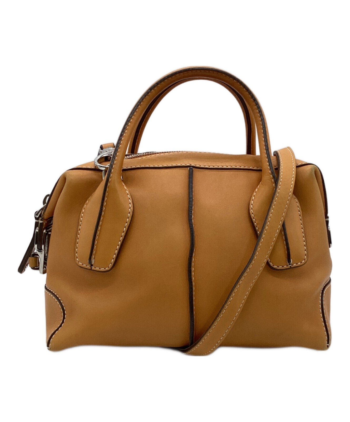 TODS D Styling Mini Leather 2Way Boston Bag Camel Italy Shoulder Strap Tote