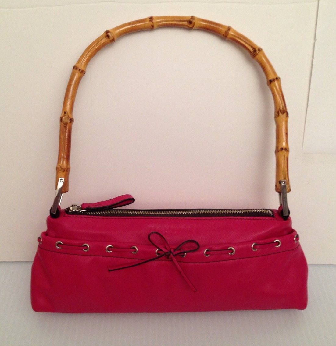 NANNINI ITALY Pink Leather Bamboo Handle Handbag – Very RARE EUC Retail $398+